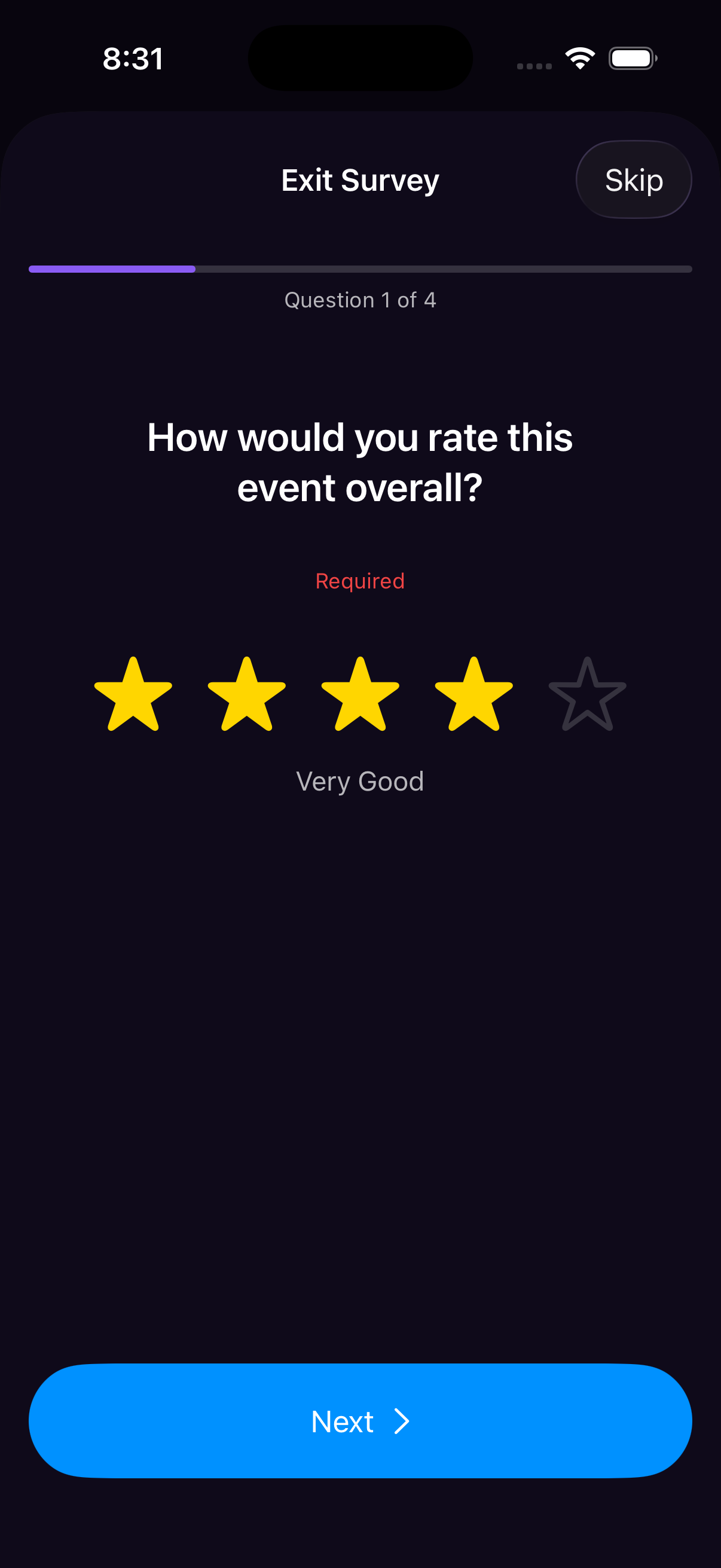 Event Karma iOS app exit survey